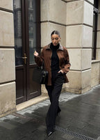 Contrast Collar Oversized Suede Jacket