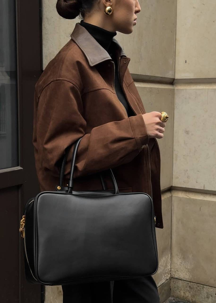 Contrast Collar Oversized Suede Jacket