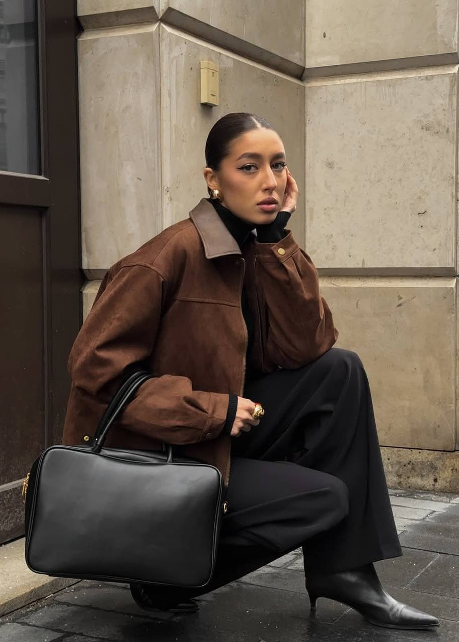 Contrast Collar Oversized Suede Jacket