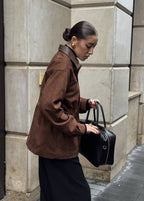 Contrast Collar Oversized Suede Jacket