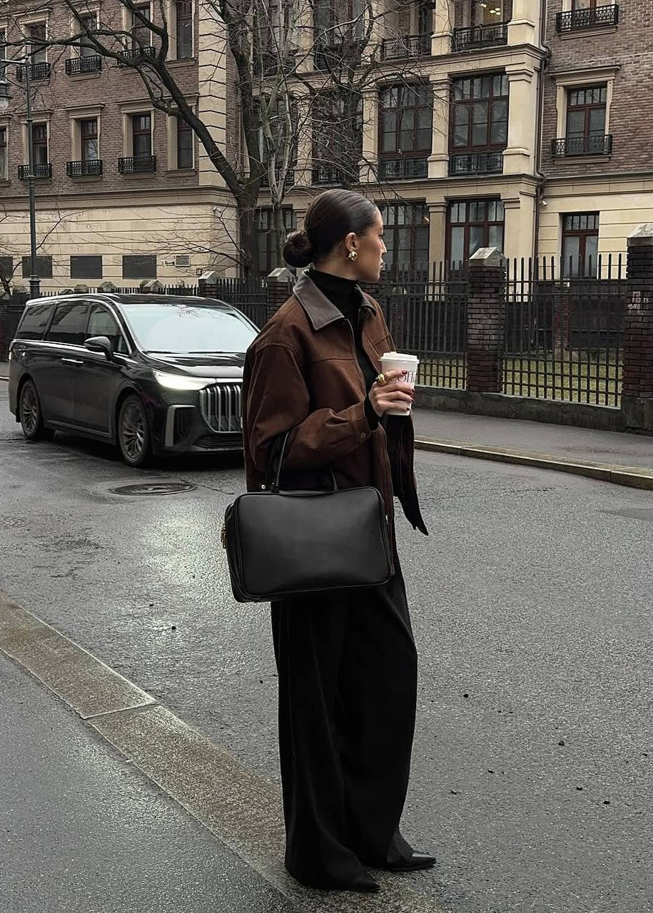 Contrast Collar Oversized Suede Jacket