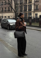 Contrast Collar Oversized Suede Jacket