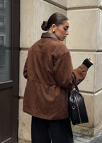 Contrast Collar Oversized Suede Jacket