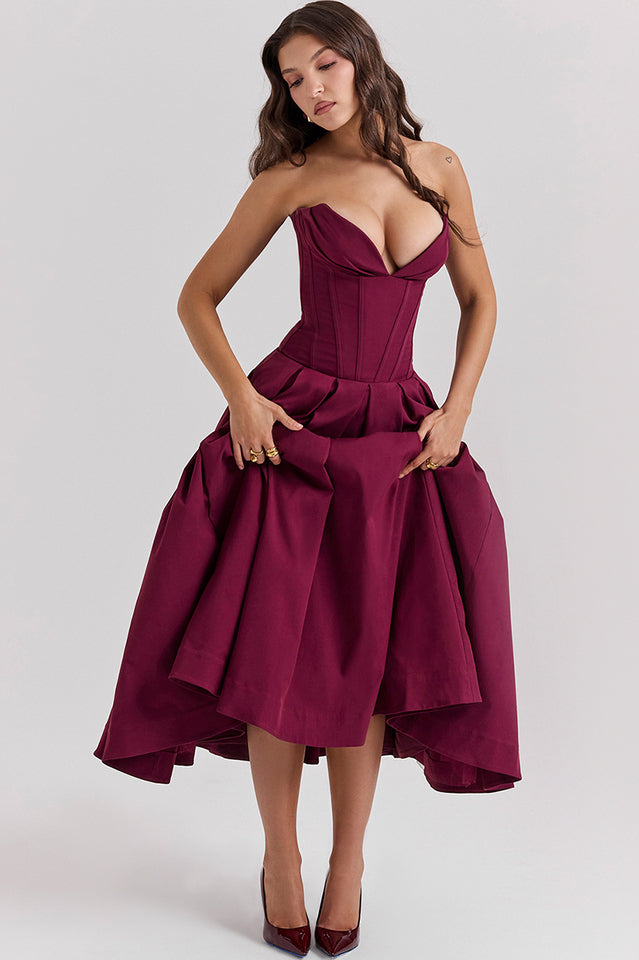 Chic Black Strapless Midi Dress