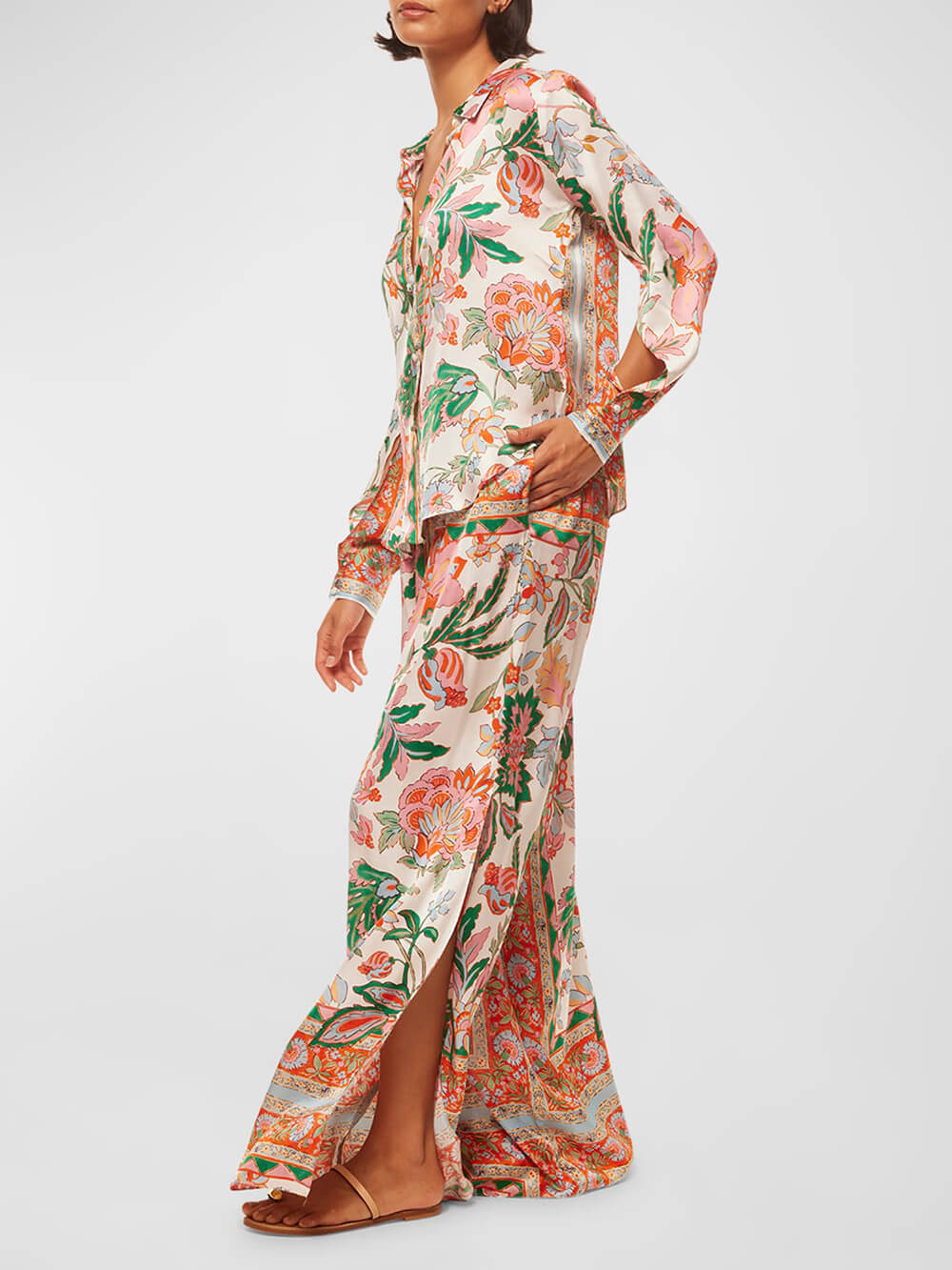 Chic Floral Print Slit Blouse