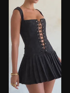 Chic Black Lace Up Corset Mini Dress