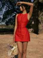Chic Button Front Sleeveless Mini Dress