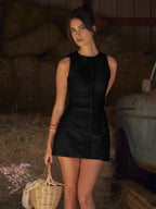 Chic Button Front Sleeveless Mini Dress