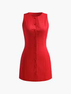 Chic Button Front Sleeveless Mini Dress