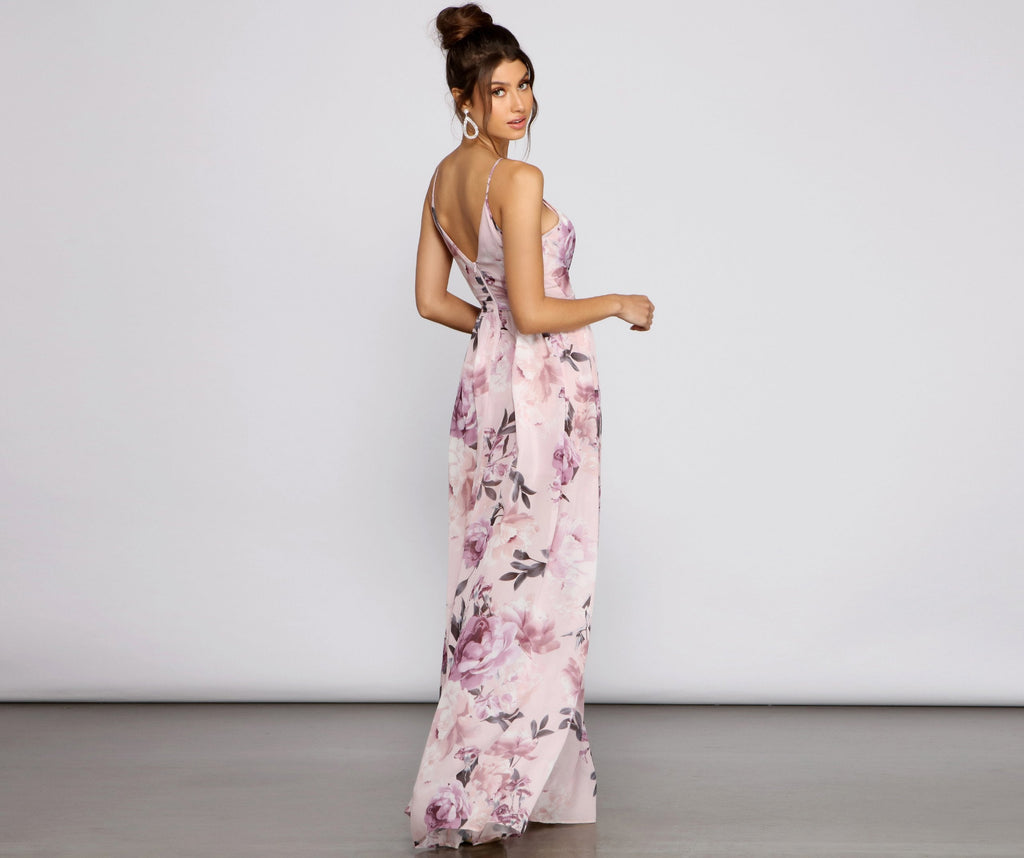 Romantic Floral Chiffon Tie Front Dress