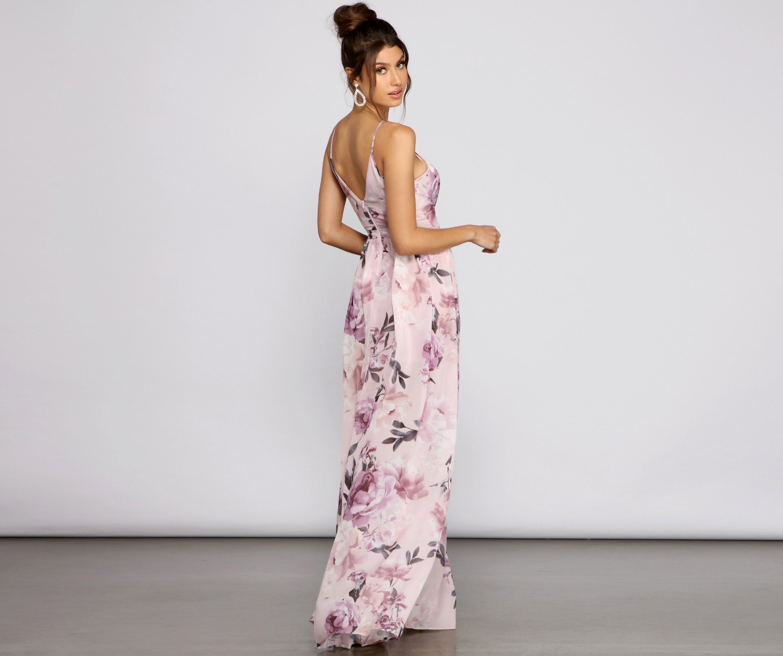 Romantic Floral Chiffon Tie Front Dress