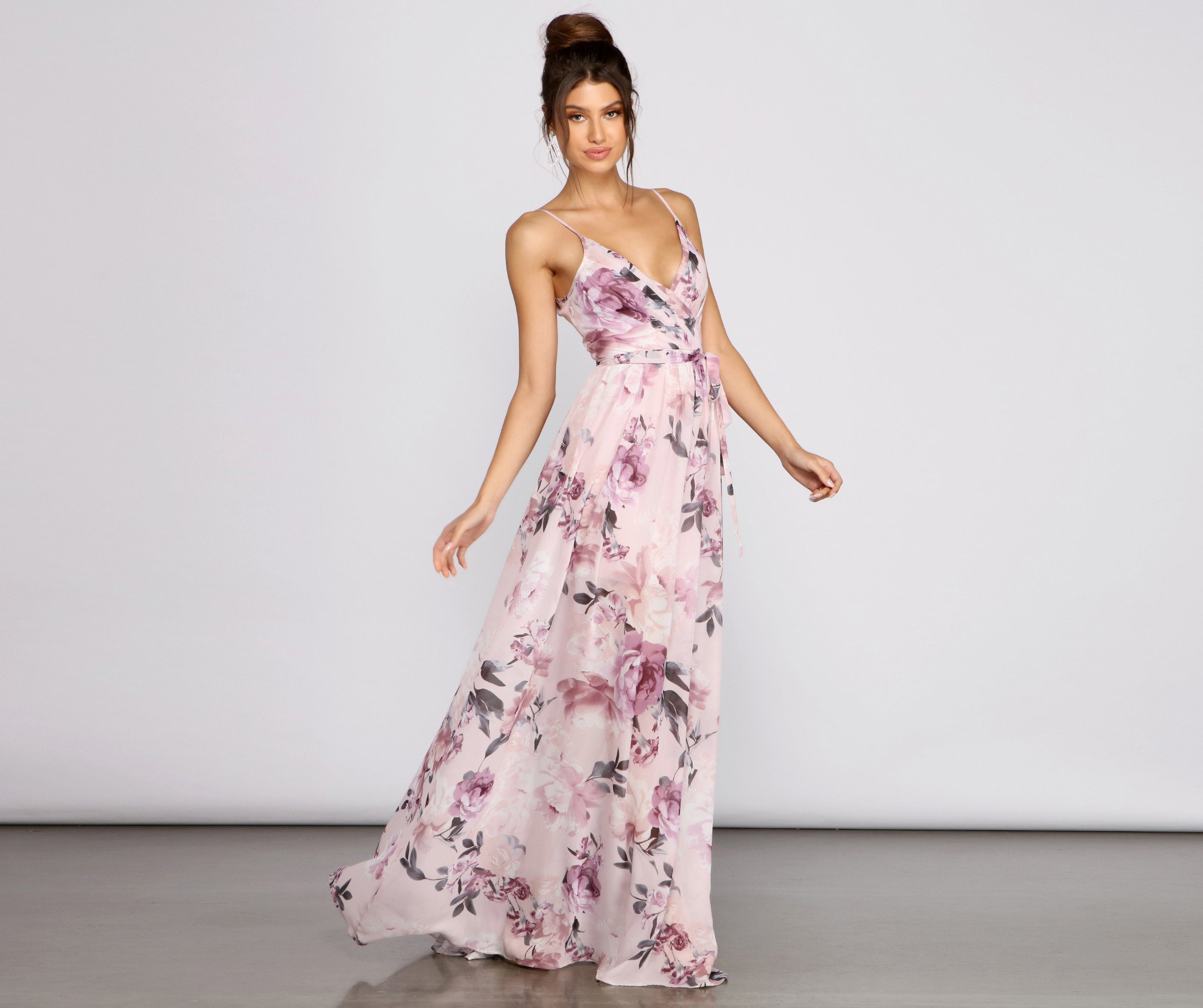 Romantic Floral Chiffon Tie Front Dress