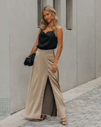 Luxe Satin Slit Maxi Skirt Golden Taupe
