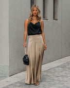 Luxe Satin Slit Maxi Skirt Golden Taupe