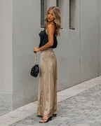 Luxe Satin Slit Maxi Skirt Golden Taupe