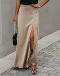 Luxe Satin Slit Maxi Skirt Golden Taupe