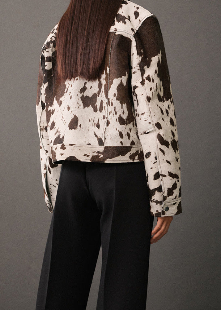 Cozy Western Cow Print Faux Fur Jacket