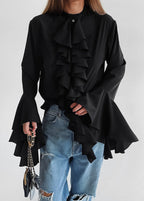 Black Ruffled Statement Blouse