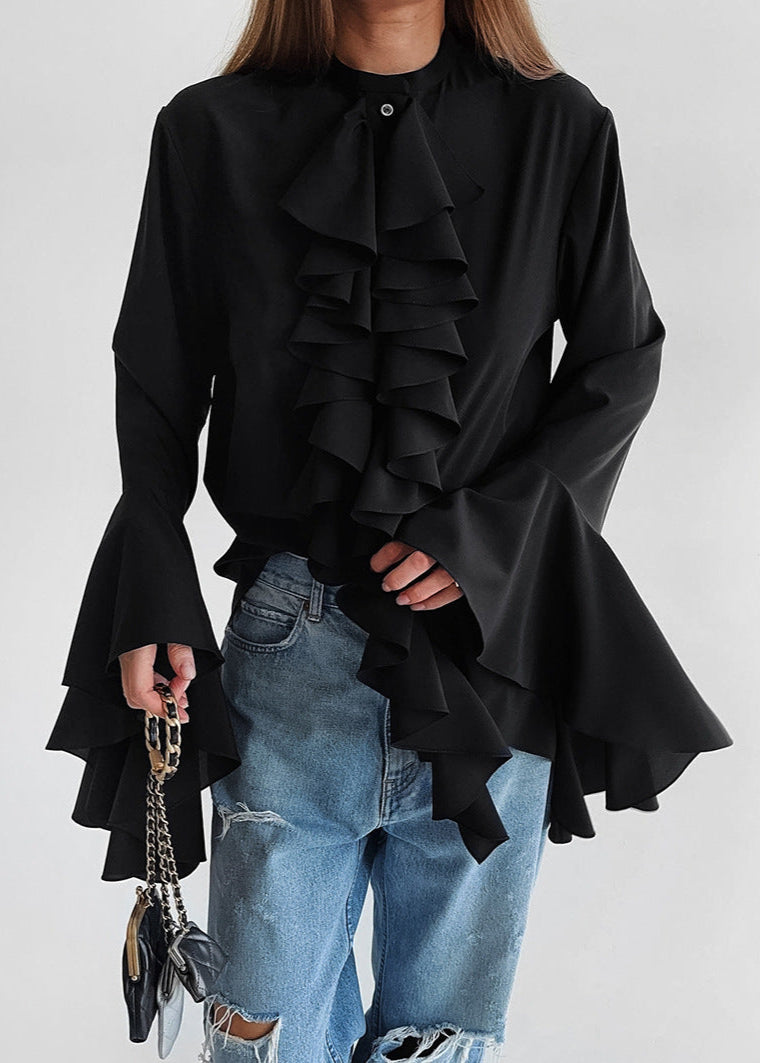 Black Ruffled Statement Blouse