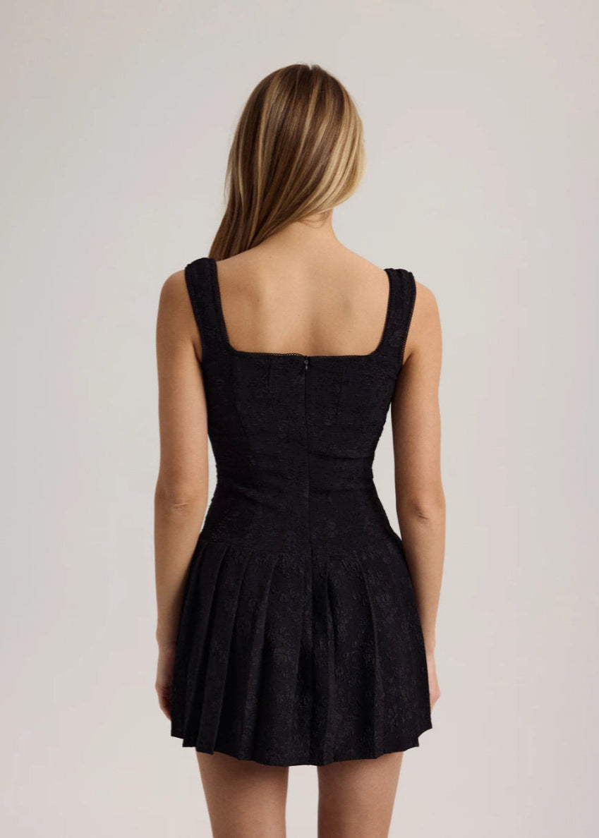 Chic Black Lace Up Corset Mini Dress