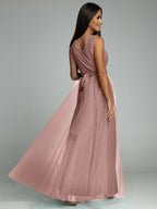 Saylor Double Slit Tulle Evening Dress