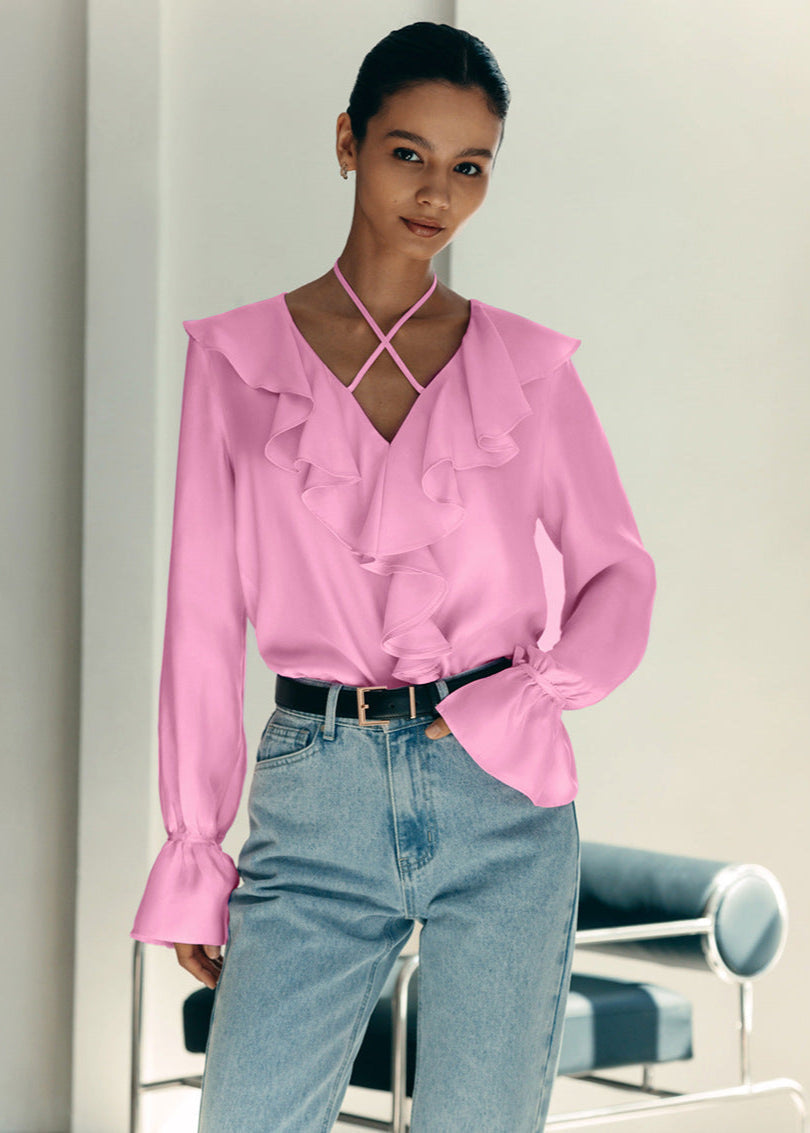 Valencia Chic Ruffle Halter Blouse