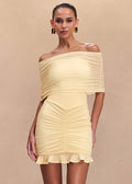 Chic Off Shoulder Ruched Mesh Mini Dress