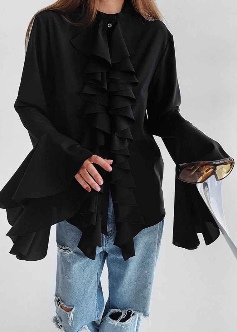 Black Ruffled Statement Blouse
