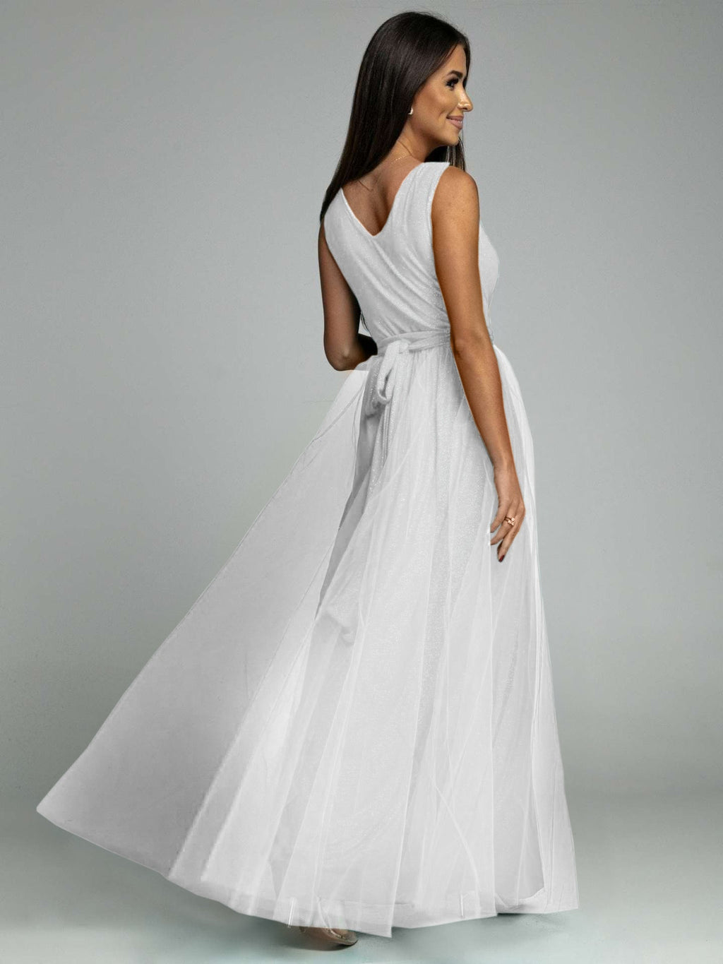 Saylor Double Slit Tulle Evening Dress
