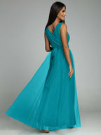 Saylor Double Slit Tulle Evening Dress