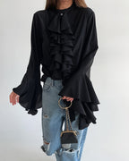 Black Ruffled Statement Blouse