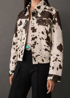 Cozy Western Cow Print Faux Fur Jacket