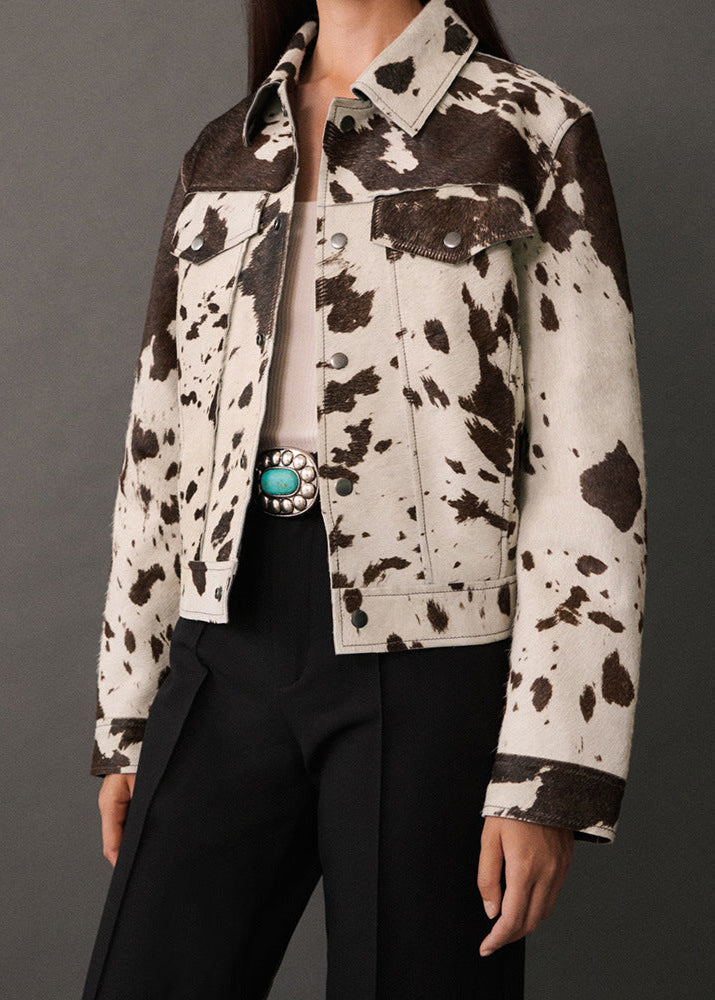 Cozy Western Cow Print Faux Fur Jacket