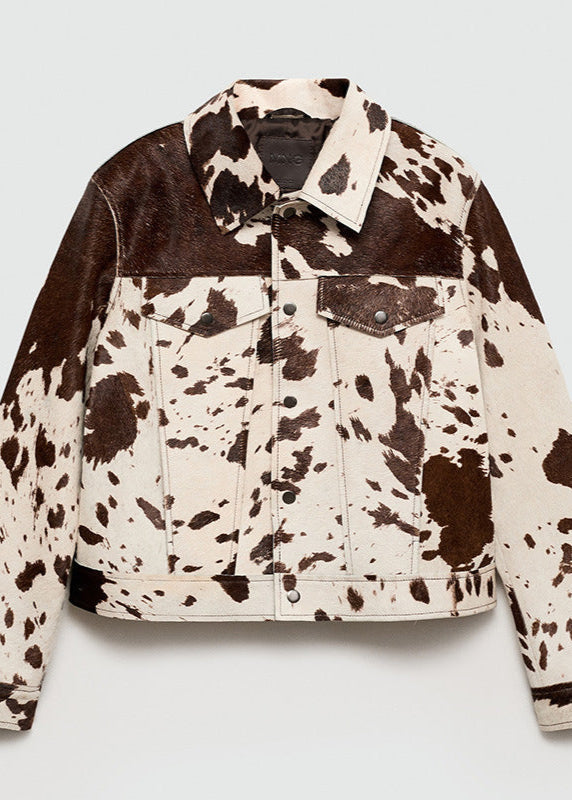 Cozy Western Cow Print Faux Fur Jacket
