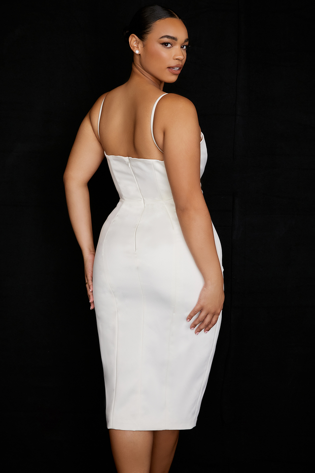 Luxe Satin Corset Pleated Midi Dress