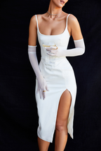 Luxe Satin Corset Pleated Midi Dress