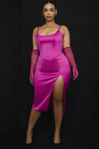 Luxe Satin Corset Pleated Midi Dress