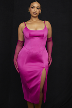 Luxe Satin Corset Pleated Midi Dress
