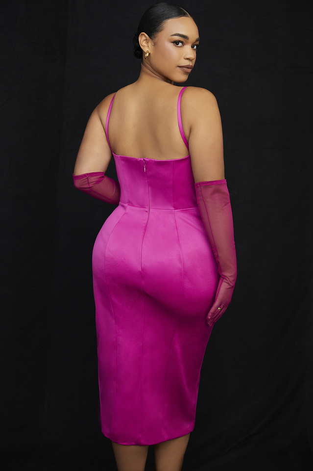 Luxe Satin Corset Pleated Midi Dress