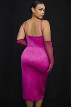 Luxe Satin Corset Pleated Midi Dress