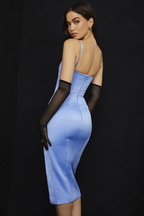 Luxe Satin Corset Pleated Midi Dress