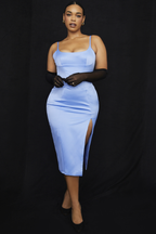 Luxe Satin Corset Pleated Midi Dress