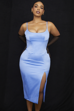 Luxe Satin Corset Pleated Midi Dress