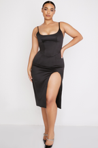 Luxe Satin Corset Pleated Midi Dress