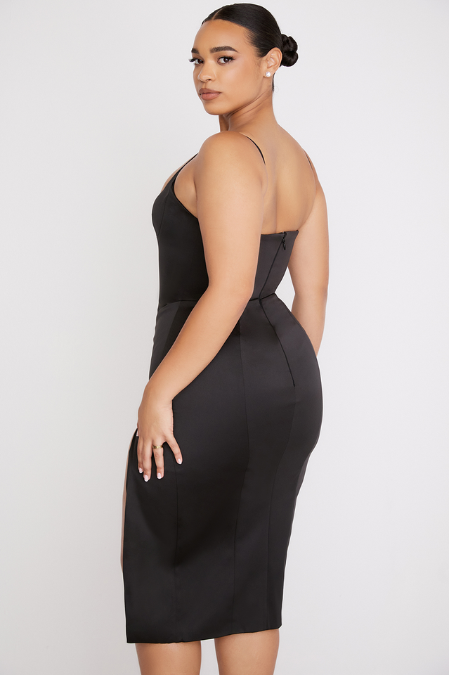 Luxe Satin Corset Pleated Midi Dress