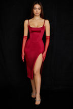 Luxe Satin Corset Pleated Midi Dress