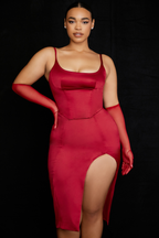 Luxe Satin Corset Pleated Midi Dress