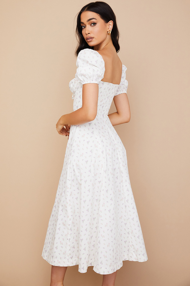 Romantic Floral Puff Sleeve Midi Dress