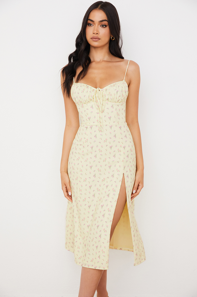 Romantic Floral Bustier Midi Dress