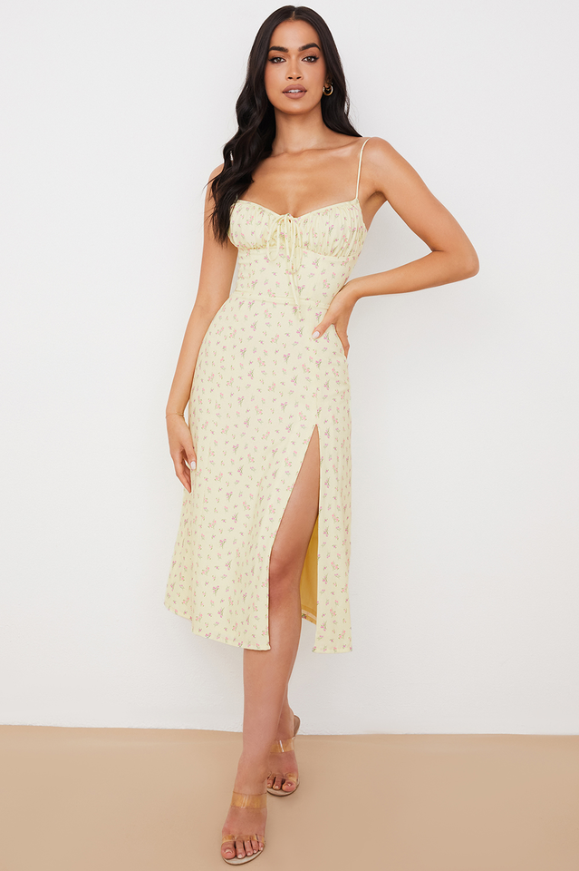 Romantic Floral Bustier Midi Dress